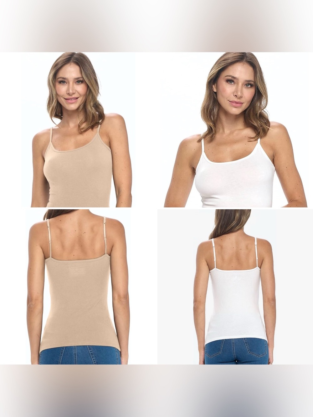 Amazon Essentials Cami Bundle of 3 (White-+Tan) Adjustable Straps - Size Small